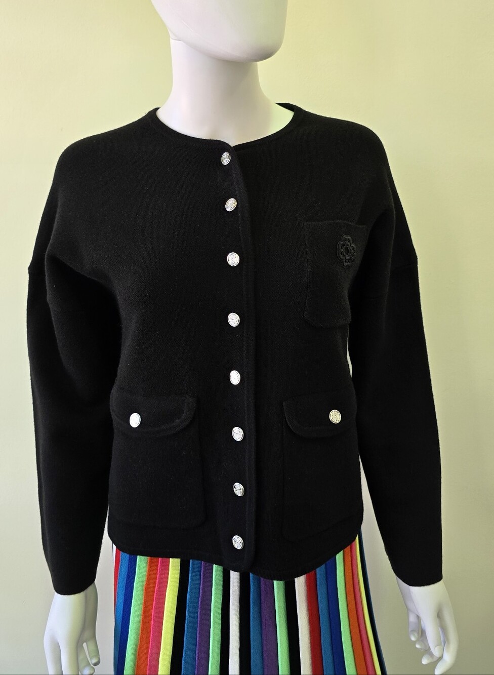 Maje Knit Cardigan with Silver Tone Buttons